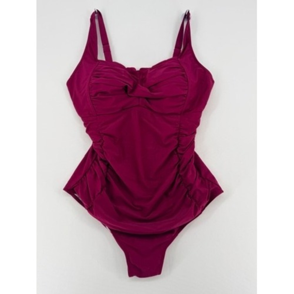 Aqua Eve Ruched Tummy Control One Piece Swimsuit Purple 16W NWT
